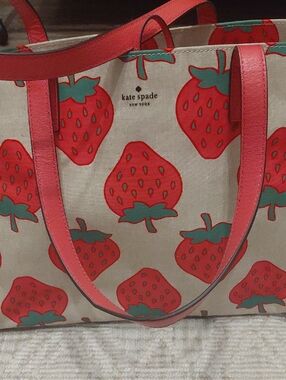 kate spade Strawberry Print Tote in Red and Green on Cream